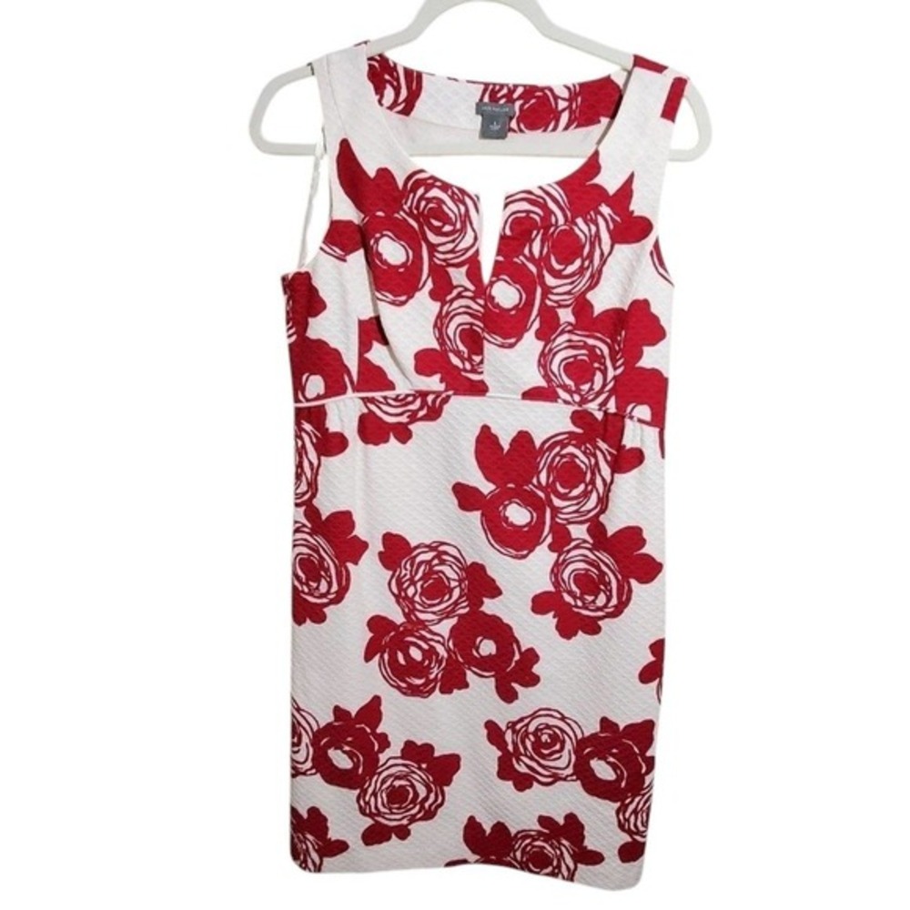 Ann Taylor red roses boat neck textured sheath classic floral dress‎ size 8